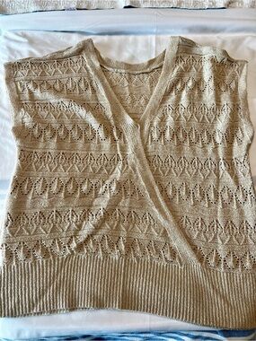 Maurices Beige Open-Knit V-Neck faux wrap Sweater
